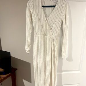 White sequin long sleeve dress